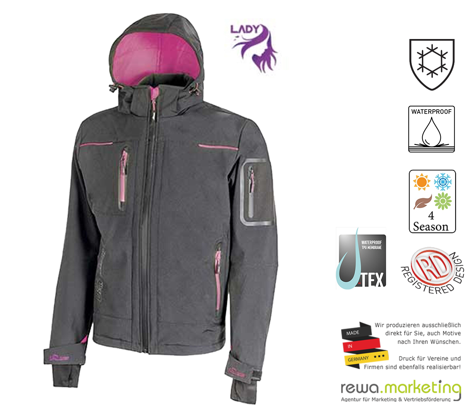 Damen Arbeitsbekleidung Softshell Jacke SPACE LADY Grey Fucsia