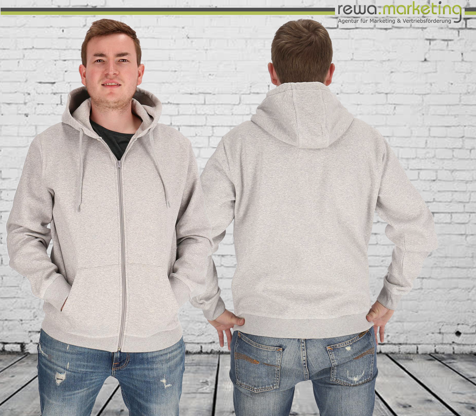 Classic Zipper Hoodie Kapuzen Sweat Jacke - ash melange